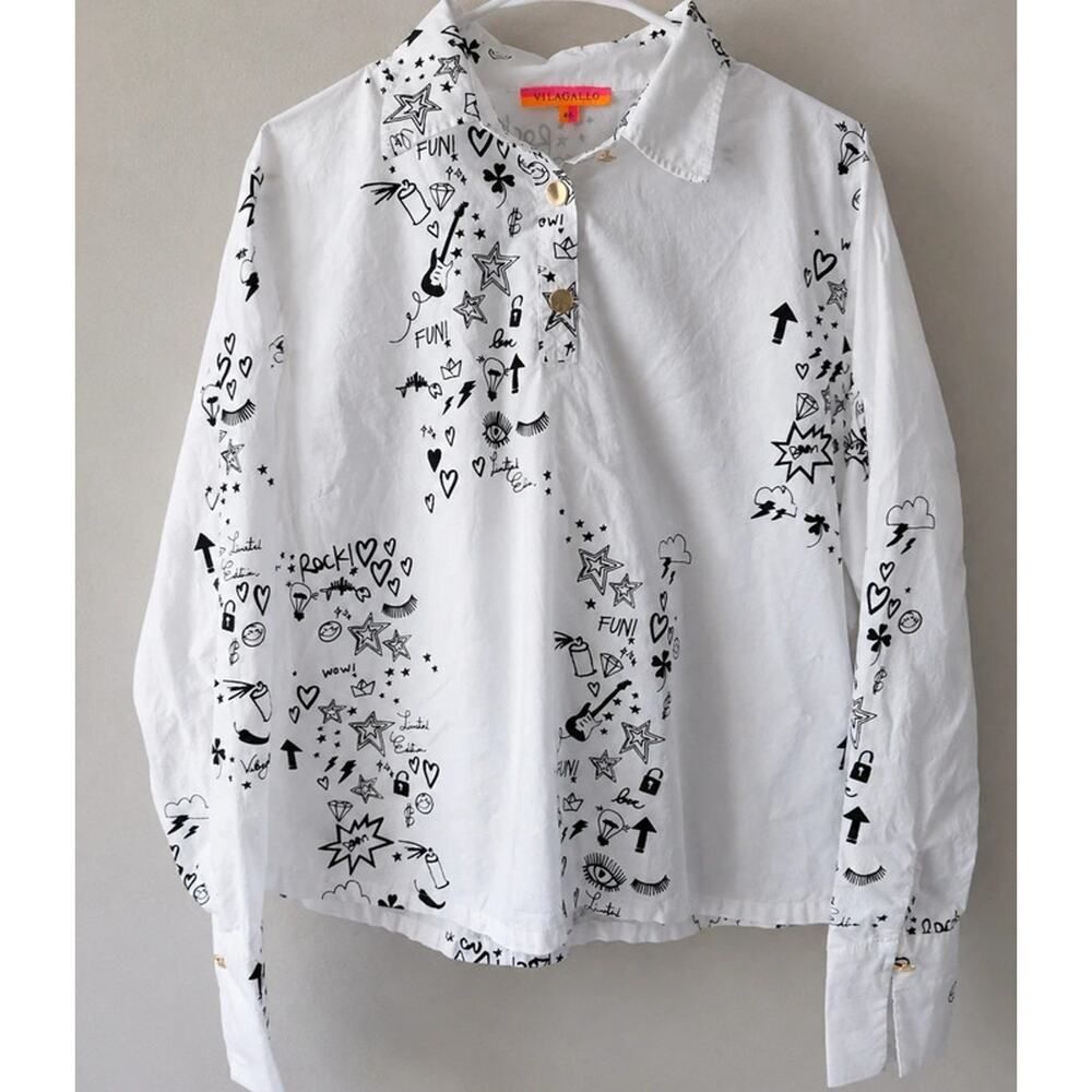 Vilagallo 100% Cotton Designer Graffiti Blouse Size XL MSRP $229